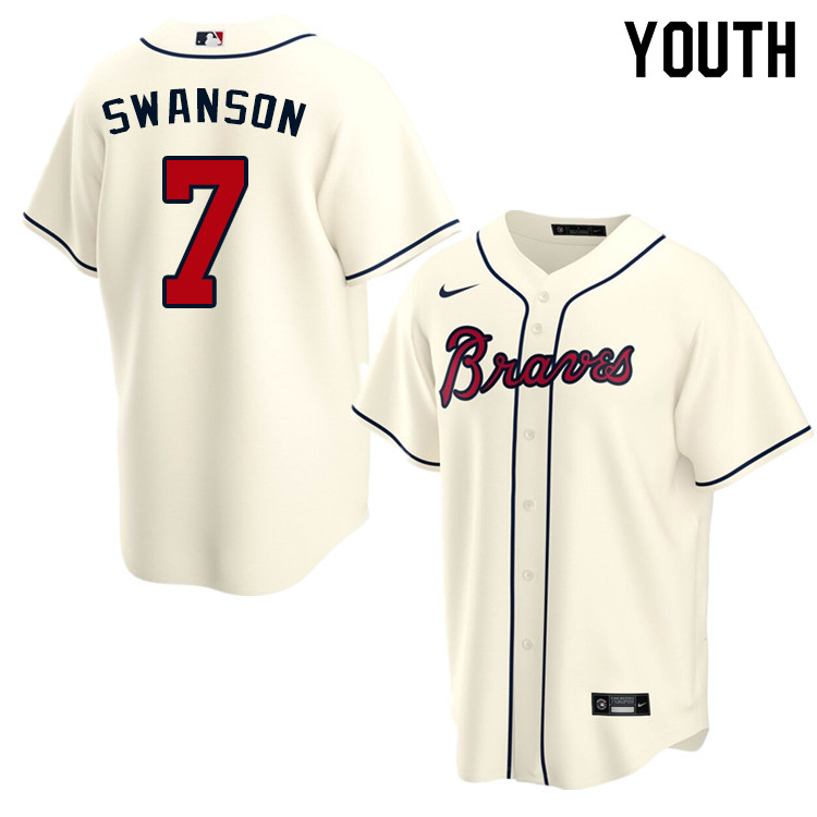 Nike Youth #7 Dansby Swanson Atlanta Braves Baseball Jerseys Sale-Cream